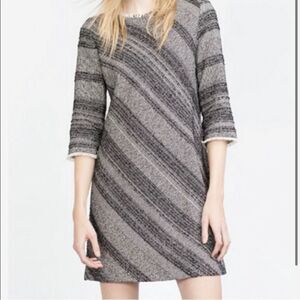 ZARA‎ Basic black and white tweed sheath dress